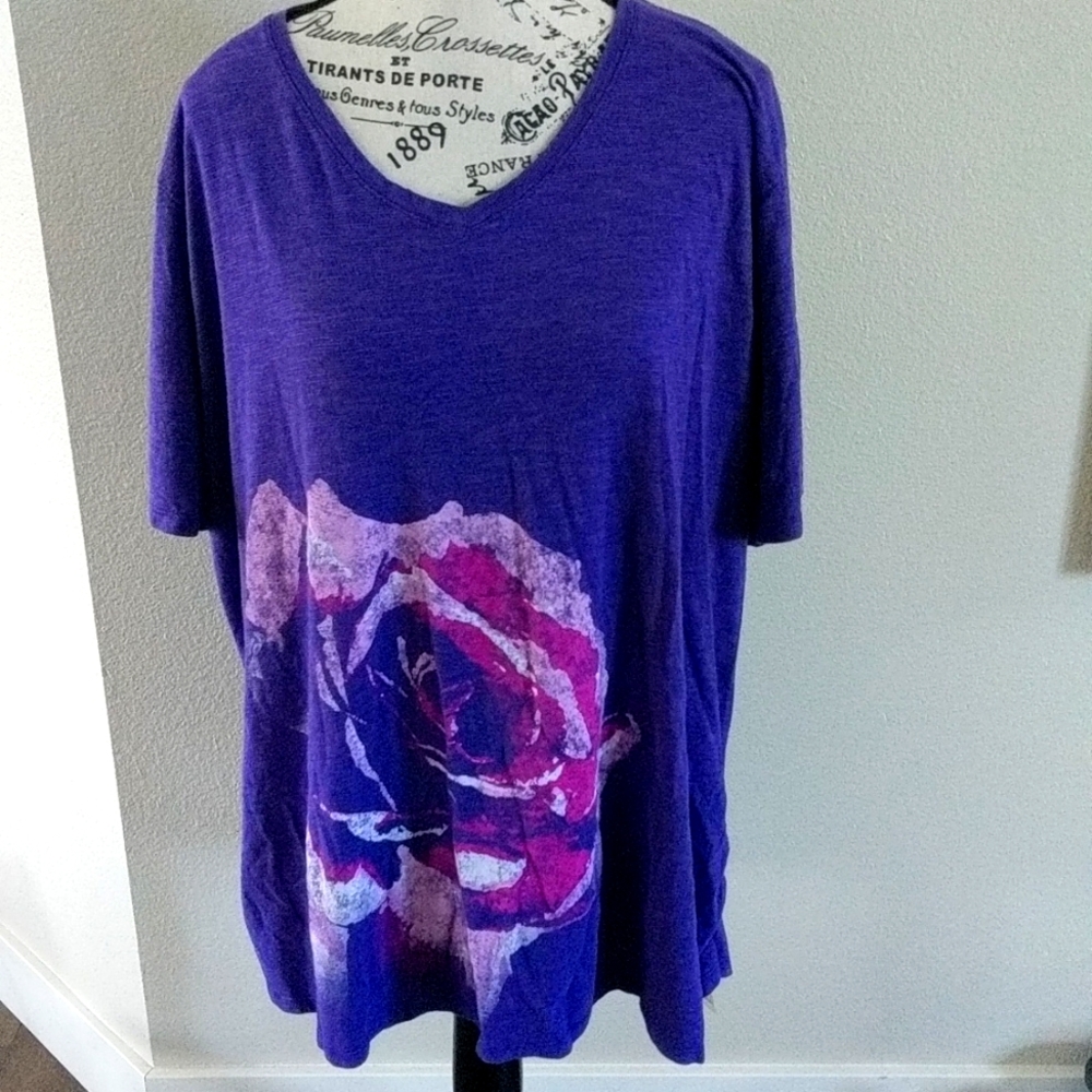 JMS Just My Size V Neck  Short Sleeve Floral Graphic Tunic T-shirt 4X